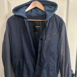 Like New Hurley Men's All-City Dark Blue Hooded Jacket size M